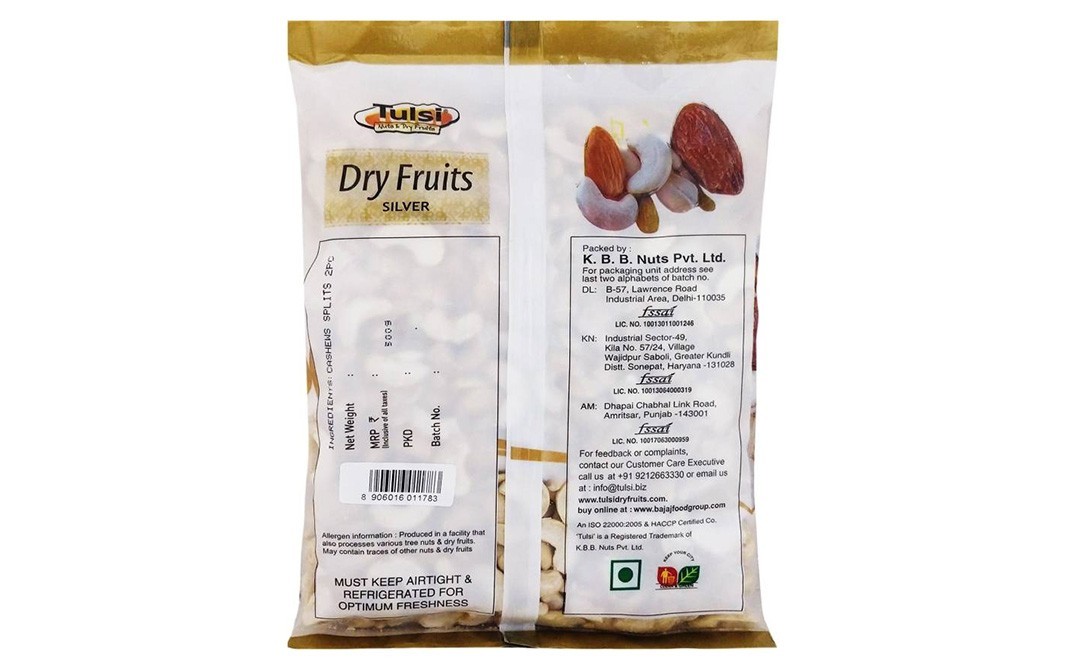 Tulsi Nuts & Dry Fruits Silver Split Cashews    Pack  500 grams